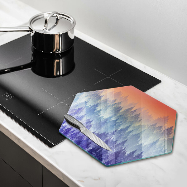 Chopping board glass Forest at sunset