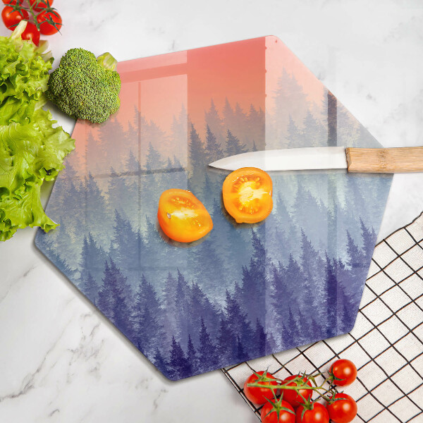 Chopping board glass Forest at sunset