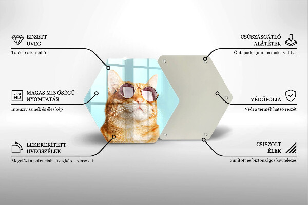 Chopping board glass Rudy Cat with glasses