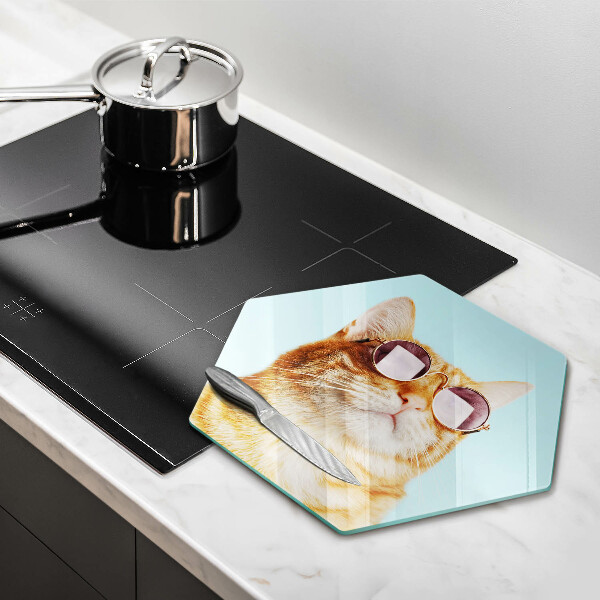 Chopping board glass Rudy Cat with glasses