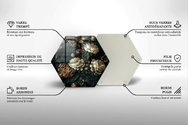 Chopping board glass Vintage peony flowers