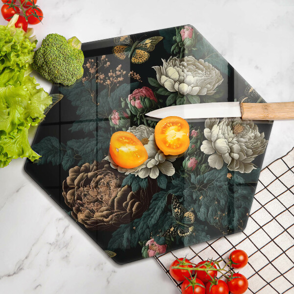 Chopping board glass Vintage peony flowers