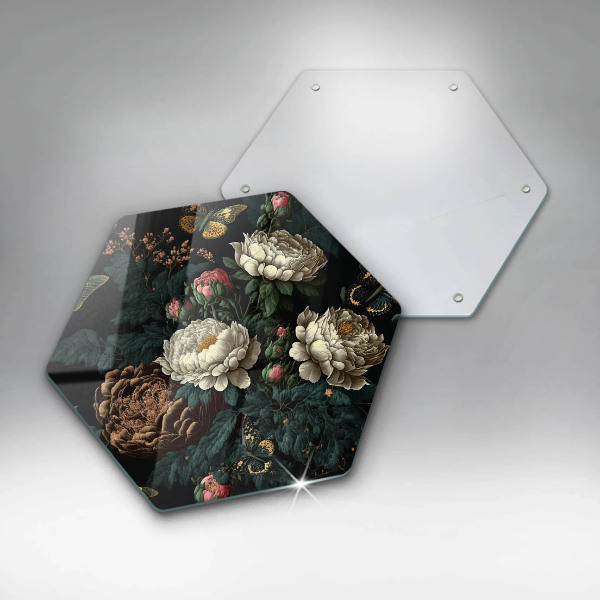 Chopping board glass Vintage peony flowers