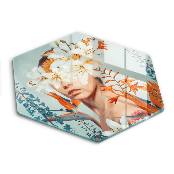 Chopping board glass A woman in flowers