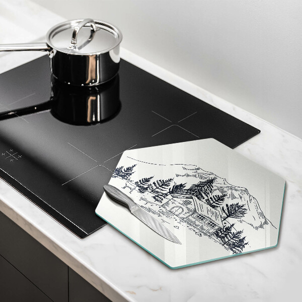 Cutting board Drawing a house in the mountains