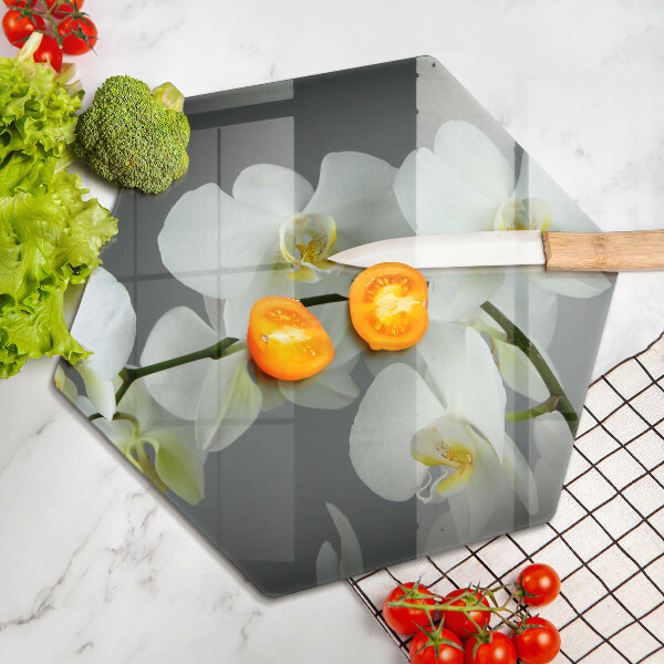 Chopping board White orchid flowers
