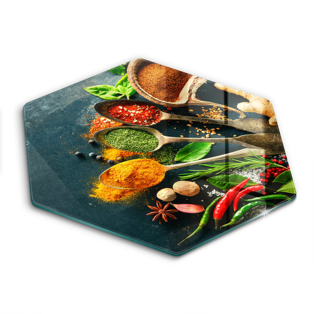 Chopping board glass Kitchen spices of spoon