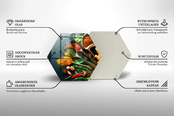 Chopping board glass Kitchen spices of spoon