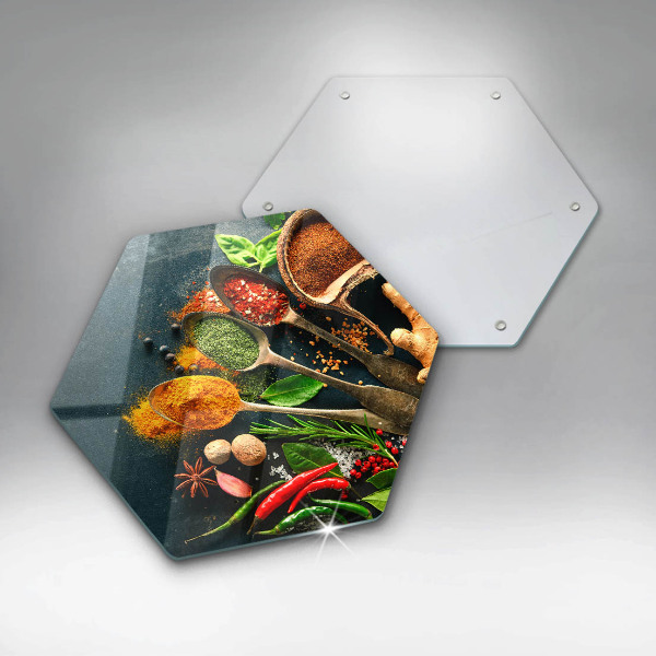 Chopping board glass Kitchen spices of spoon