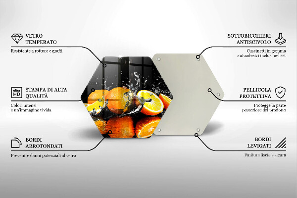 Chopping board glass Juicy fruit oranges