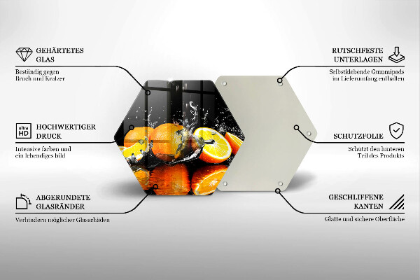Chopping board glass Juicy fruit oranges
