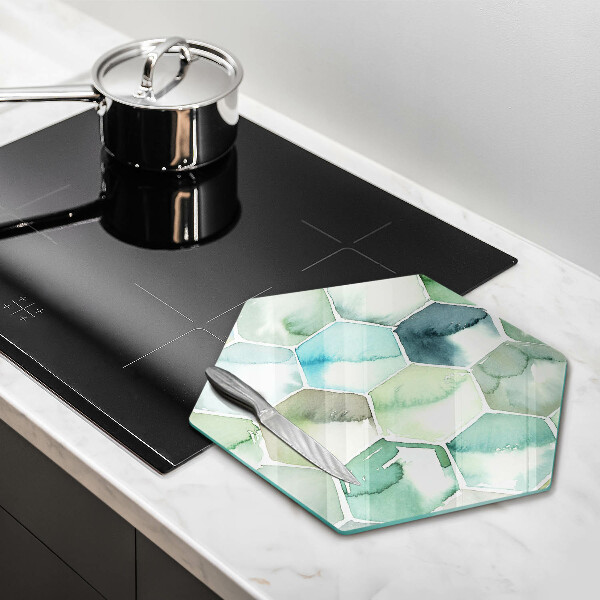 Chopping board glass Watercolor hexagons