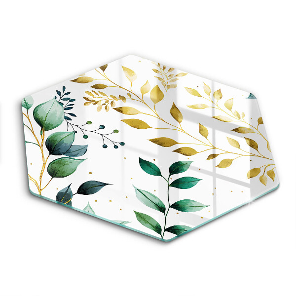 Chopping board glass Green and golden leaves