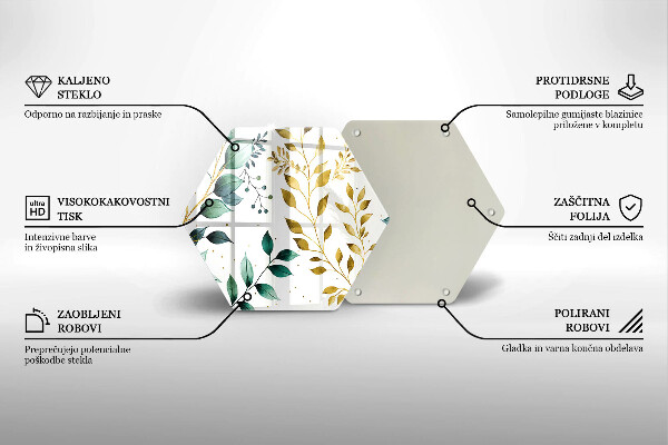 Chopping board glass Green and golden leaves