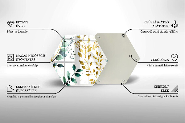 Chopping board glass Green and golden leaves