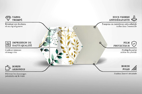 Chopping board glass Green and golden leaves