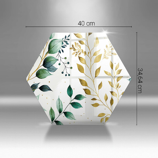 Chopping board glass Green and golden leaves