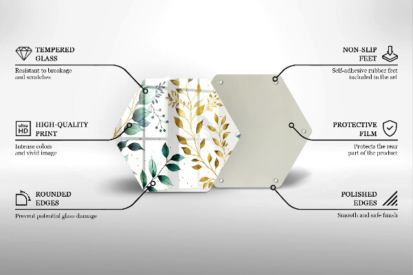 Chopping board glass Green and golden leaves