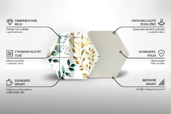 Chopping board glass Green and golden leaves