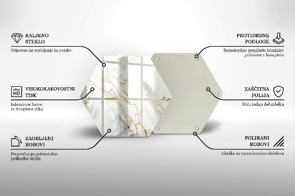 Chopping board glass Light marble with gold