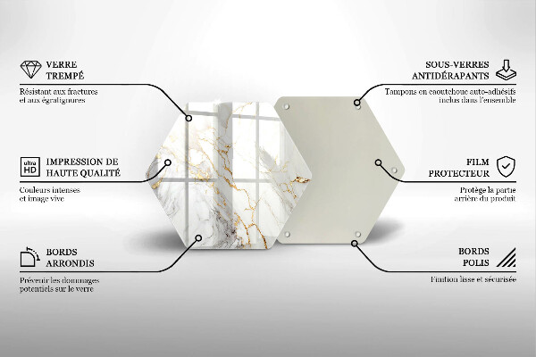 Chopping board glass Light marble with gold