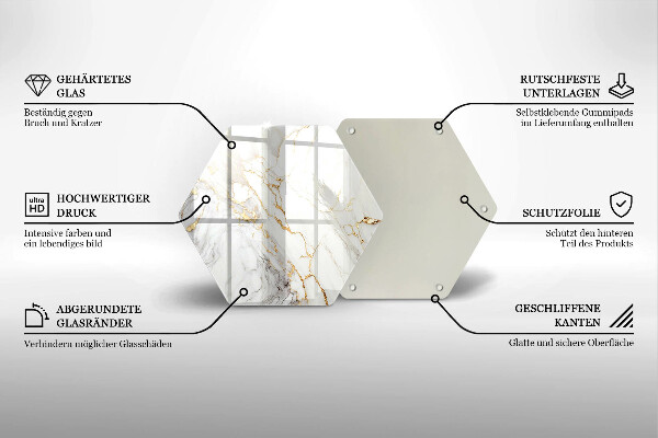 Chopping board glass Light marble with gold