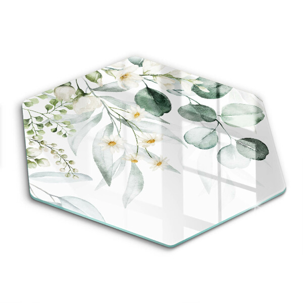 Chopping board glass Watercolor plants