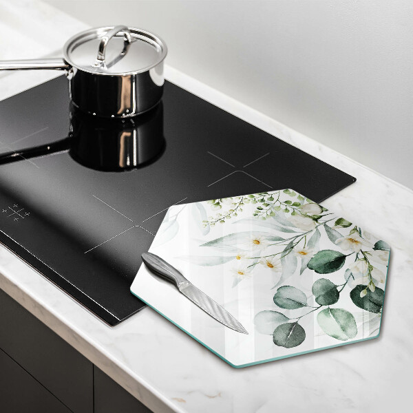 Chopping board glass Watercolor plants