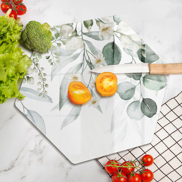 Chopping board glass Watercolor plants