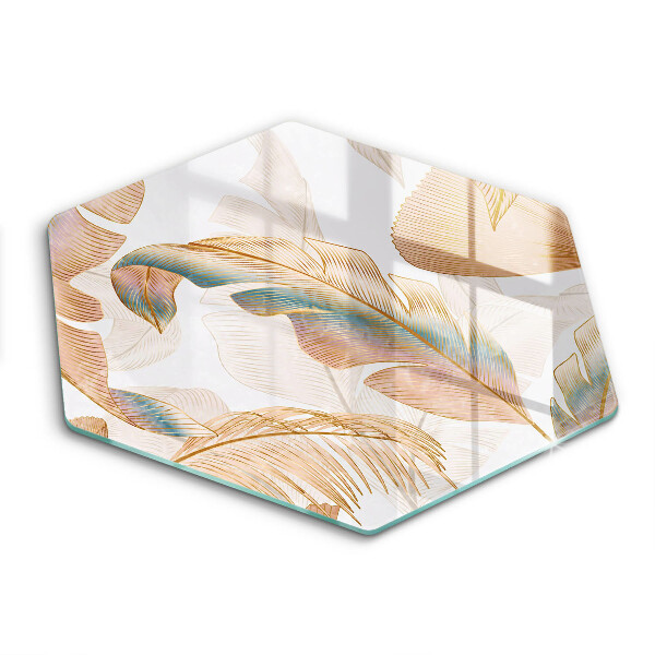 Chopping board glass Boho feathers and leaves