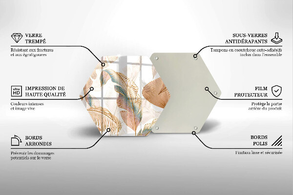 Chopping board glass Boho feathers and leaves