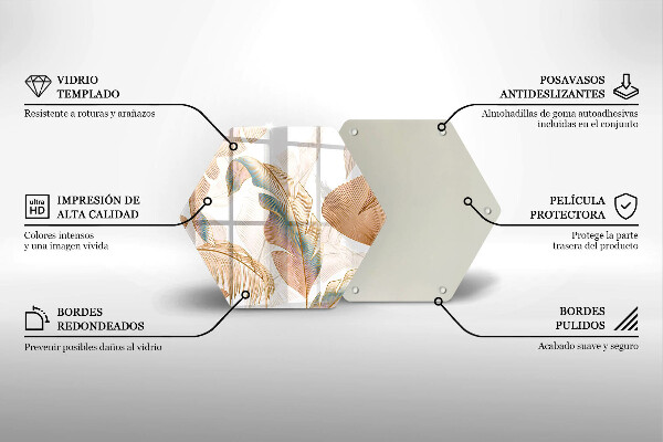 Chopping board glass Boho feathers and leaves