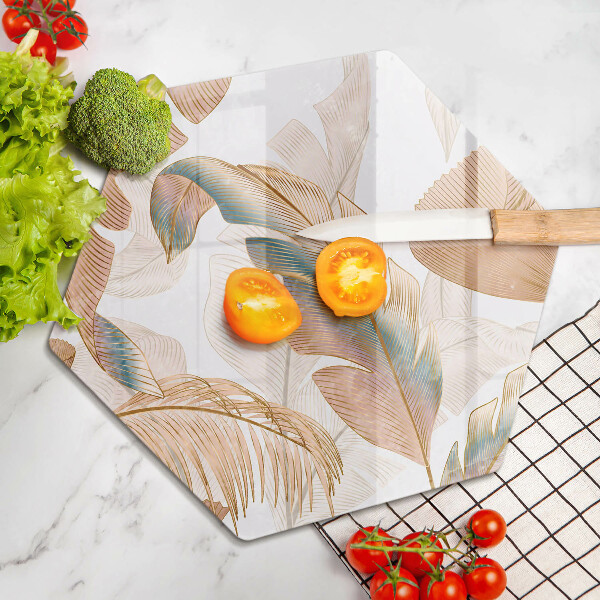Chopping board glass Boho feathers and leaves