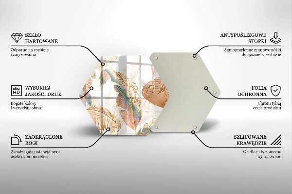 Chopping board glass Boho feathers and leaves