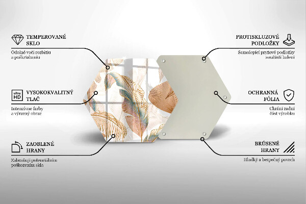 Chopping board glass Boho feathers and leaves