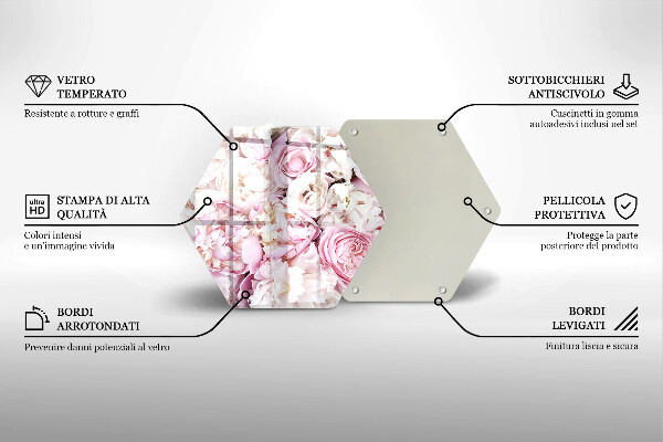 Chopping board glass Peony bouquet