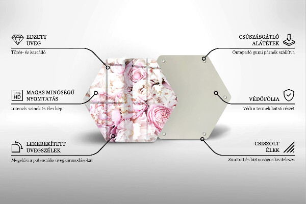 Chopping board glass Peony bouquet