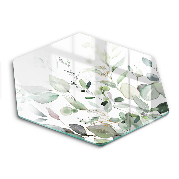 Chopping board glass Watercolor plants