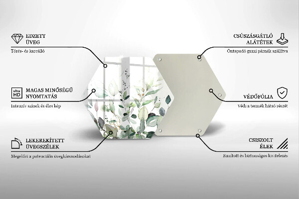 Chopping board glass Watercolor plants