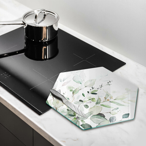 Chopping board glass Watercolor plants