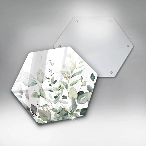 Chopping board glass Watercolor plants