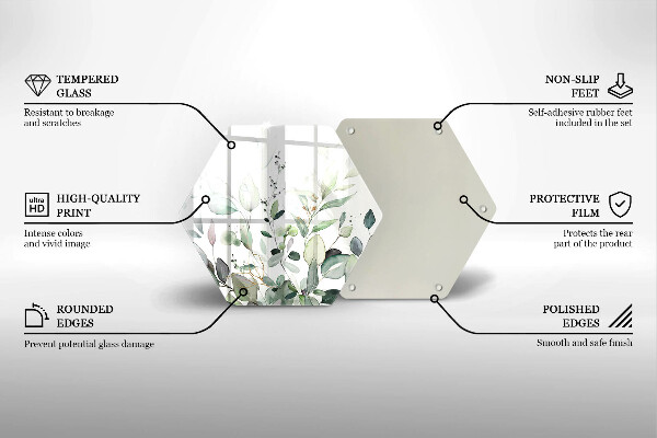 Chopping board glass Watercolor plants