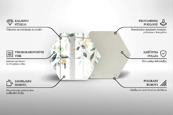 Chopping board glass Watercolor leaves