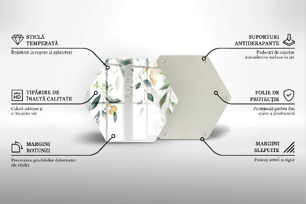 Chopping board glass Watercolor leaves