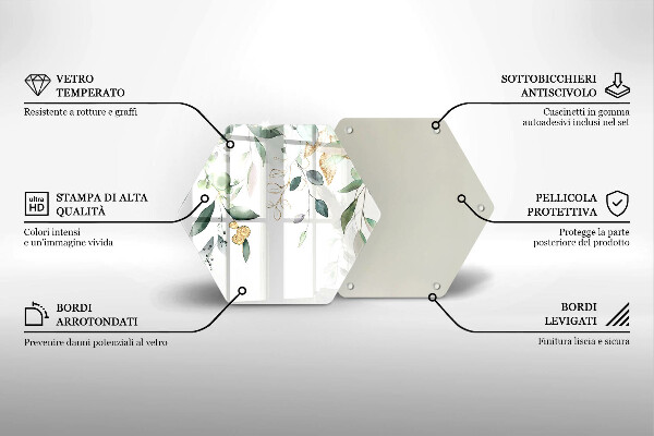 Chopping board glass Watercolor leaves