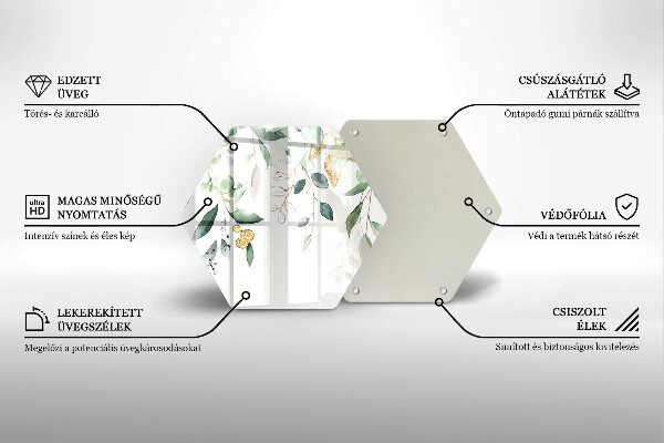 Chopping board glass Watercolor leaves