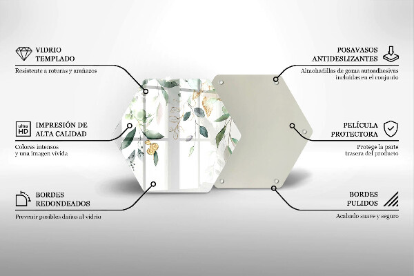 Chopping board glass Watercolor leaves