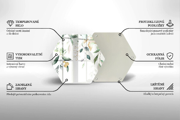 Chopping board glass Watercolor leaves