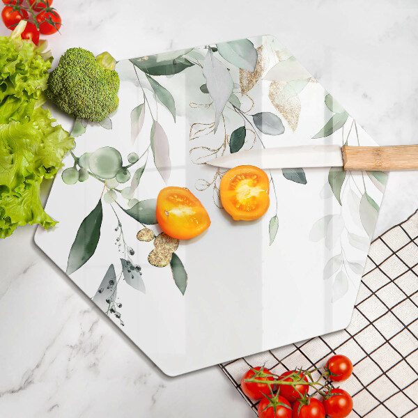 Chopping board glass Watercolor leaves