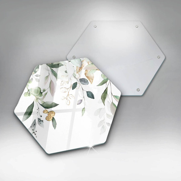 Chopping board glass Watercolor leaves